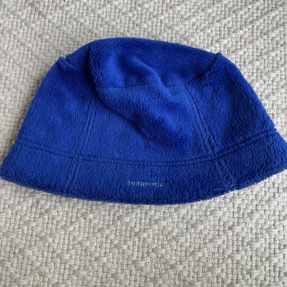 Vintage PATAGONIA Synchilla Beanie bucket blue Fleece hat USA VTG Medium